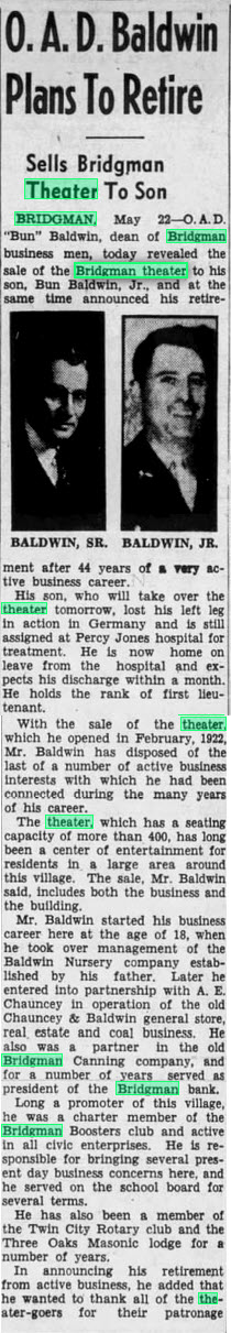 Bridgman Theatre - May 23 1946 Son Buys (newer photo)